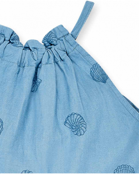 Vestido de menina em malha azul índigo Coleção Island Life
