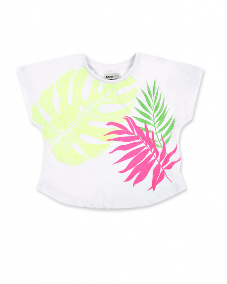 T-shirt branca de menina em malha Coleção Neon Jungle