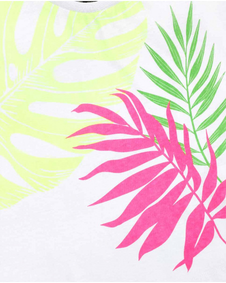 T-shirt branca de menina em malha Coleção Neon Jungle
