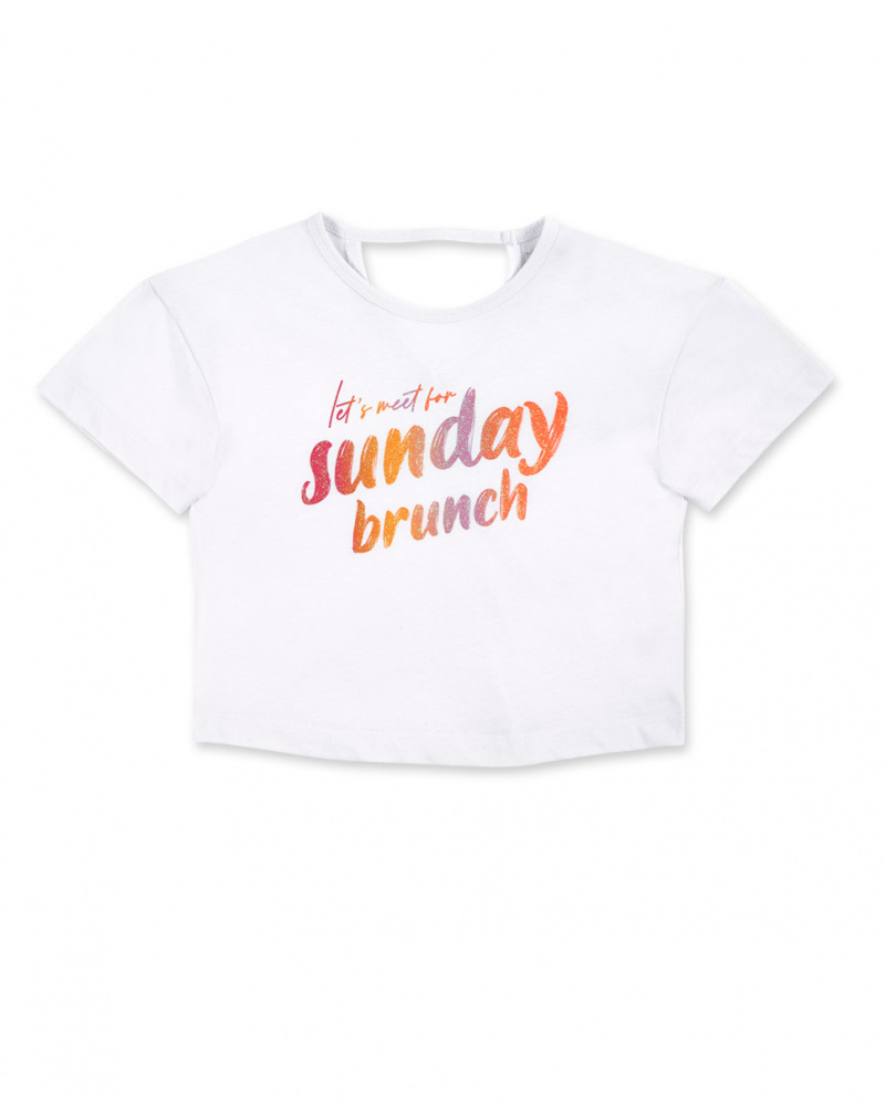 T-shirt branca menina em malha Coleção Sunday Brunch