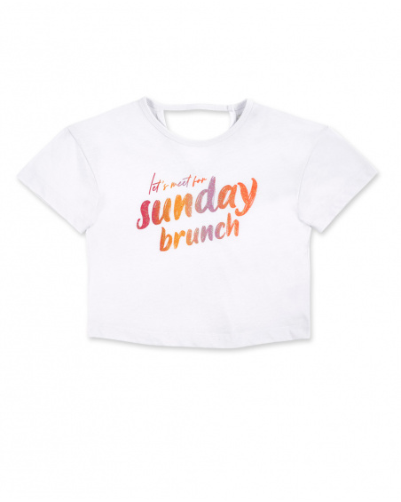 T-shirt branca menina em malha Coleção Sunday Brunch