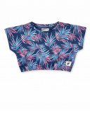 T-shirt curta de menina em malha azul marinho Coleção