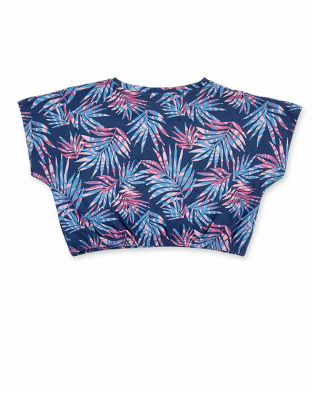 T-shirt curta de menina em malha azul marinho Coleção