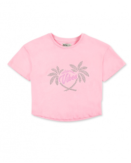 T-shirt de malha rosa de menina Coleção California Chill