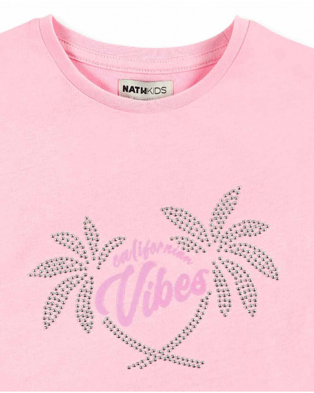 T-shirt de malha rosa de menina Coleção California Chill