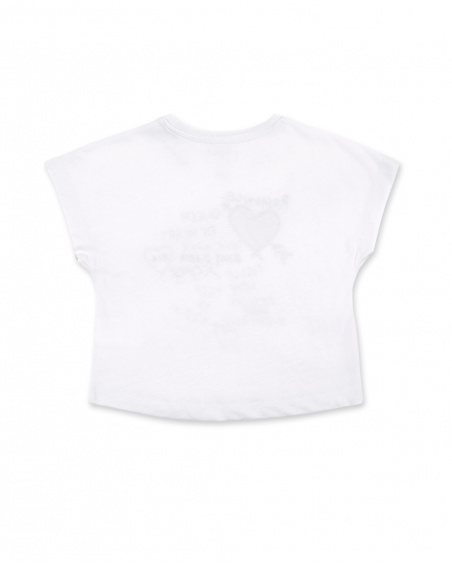 T-shirt branca de menina em malha com mensagens Coleção