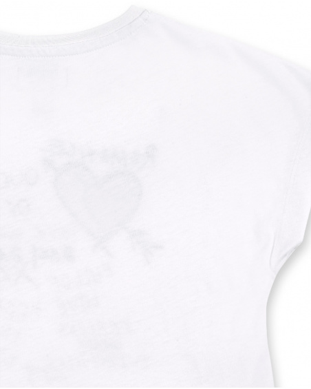 T-shirt branca de menina em malha com mensagens Coleção