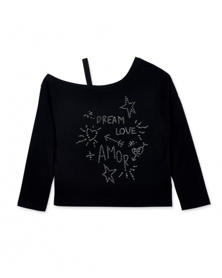 T-shirt preta de menina em malha Coleção Ultimate City Chic