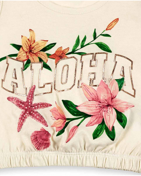 T-shirt de malha bege de menina Coleção Island Life