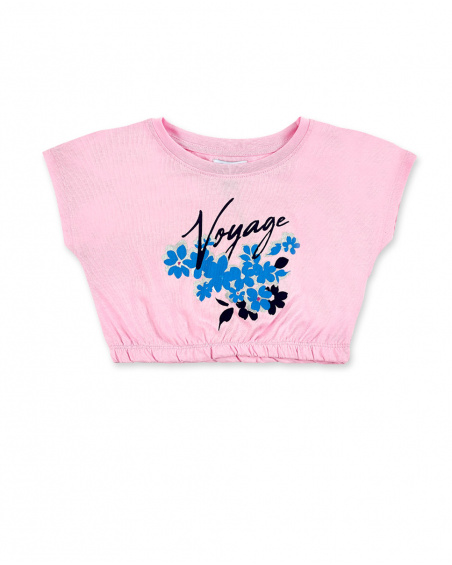 T-shirt de malha rosa de menina Coleção Carnet De Voyage