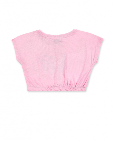 T-shirt de malha rosa de menina Coleção Carnet De Voyage