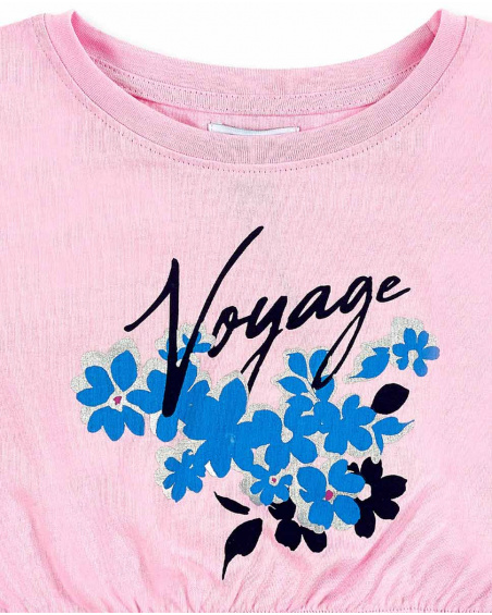T-shirt de malha rosa de menina Coleção Carnet De Voyage