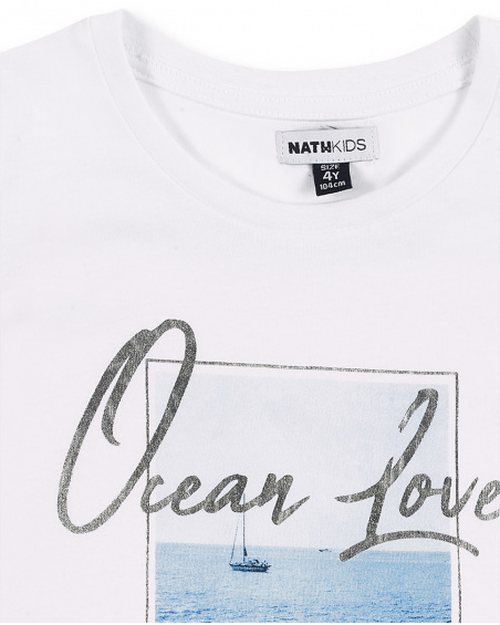 T-shirt branca de menina em malha Coleção Carnet De Voyage