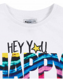 T-shirt comprida de menina em malha branca Coleção Summer Vibes