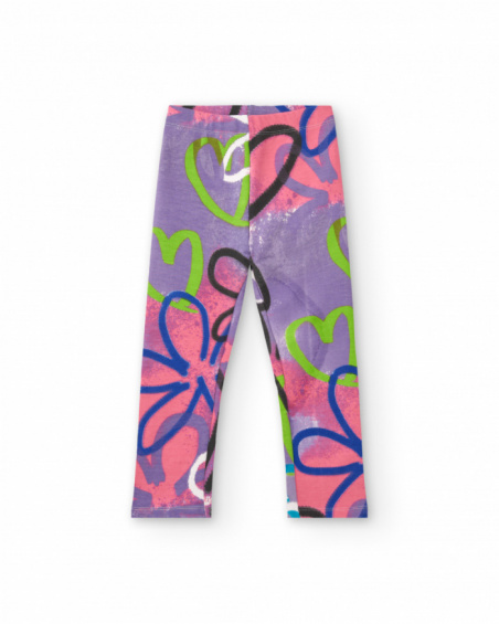 Leggings estampadas com corações e flores para meninas coleção