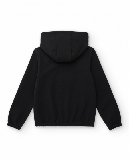 Moletom preto com capuz e estampa para meninas da coleção Crazy