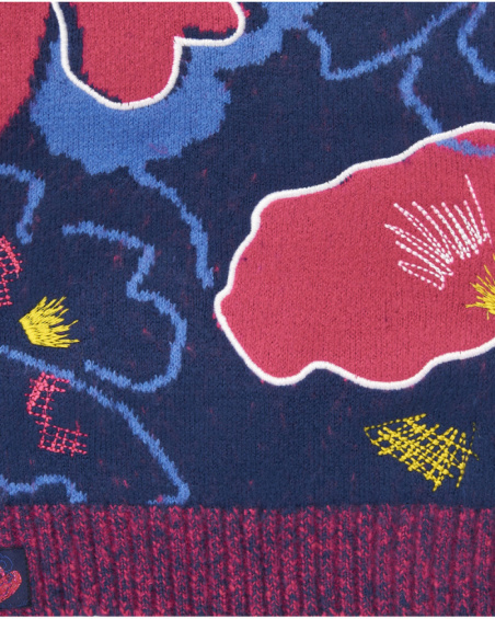 Suéter azul marinho com estampa floral para meninas da coleção