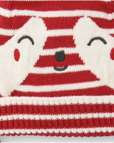 Gorro de malha para menina na cor vermelha com listras e