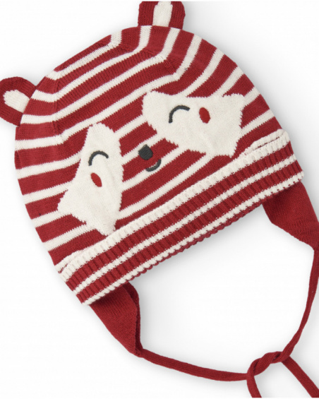 Gorro de malha para menina na cor vermelha com listras e