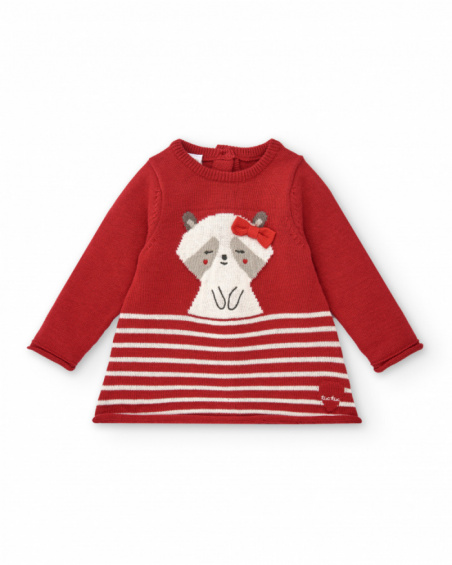 Vestido de menina vermelho com aplicação de guaxinim coleção