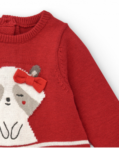 Vestido de menina vermelho com aplicação de guaxinim coleção