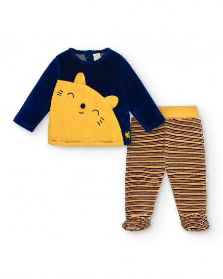 Conjunto de duas peças para menino em azul e amarelo com