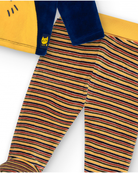 Conjunto de duas peças para menino em azul e amarelo com