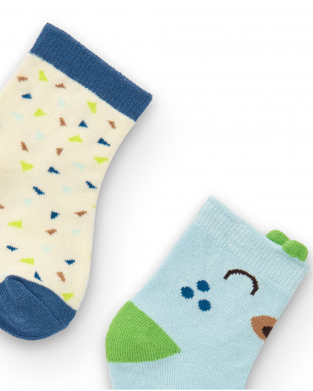 Pack de 3 meias de menino em tons de azul e bege com estampa