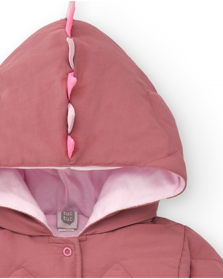 Casaco rosa de menina com capuz e detalhe de ouriço coleção