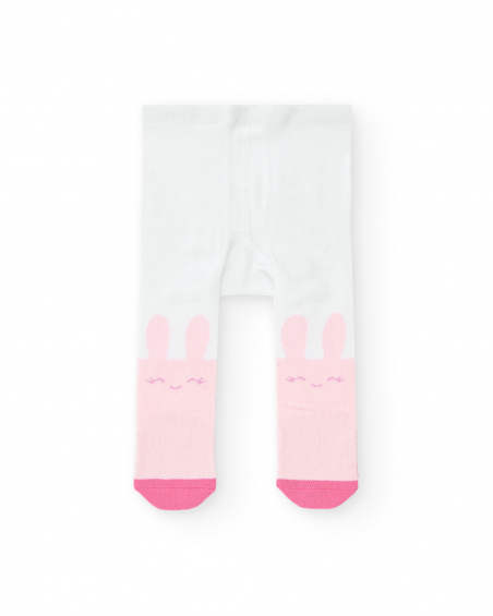 Collant branco para menina com detalhes de coelhinho rosa