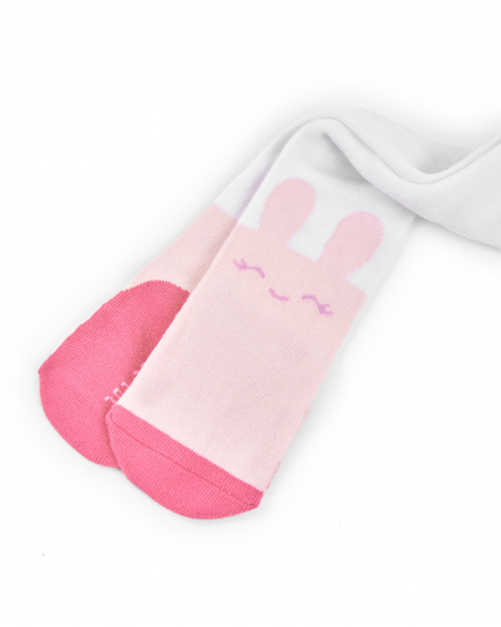 Collant branco para menina com detalhes de coelhinho rosa