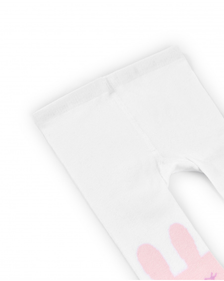 Collant branco para menina com detalhes de coelhinho rosa