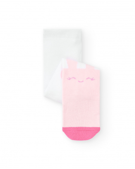 Collant branco para menina com detalhes de coelhinho rosa