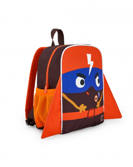 Mochila infantil para meninos na cor laranja com estampa de