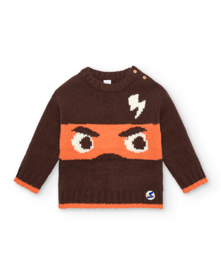 Camisola de malha de menino em castanho com design de