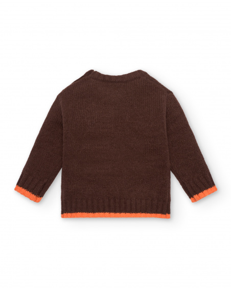 Camisola de malha de menino em castanho com design de