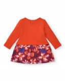 Vestido pelúcia para meninas na cor laranja com saia estampa Vestido pelúcia para meninas na cor laranja com saia estampa