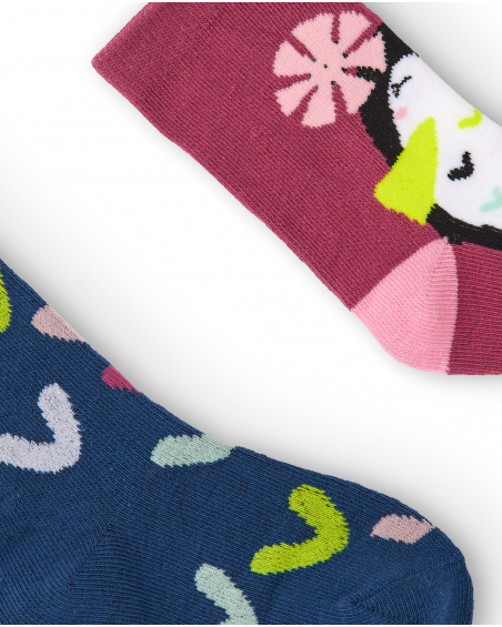 Pack de meias estampadas com corações e pássaro para meninas da