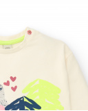 Camiseta creme de manga comprida com estampa de montanha e Camiseta creme de manga comprida com estampa de montanha e