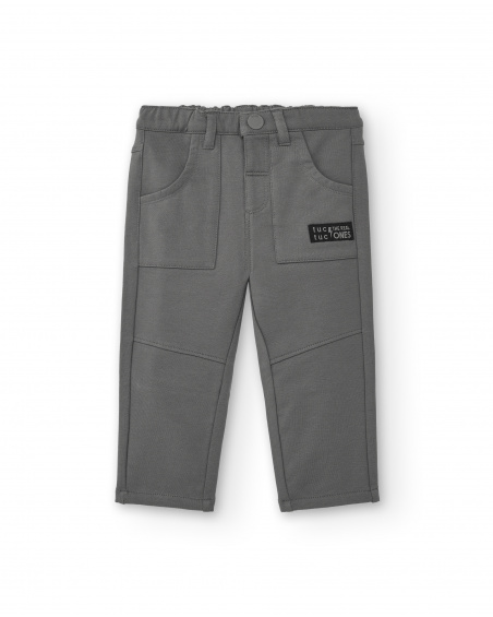 Calça masculina cinza com detalhe de bolso coleção Cyber Dino