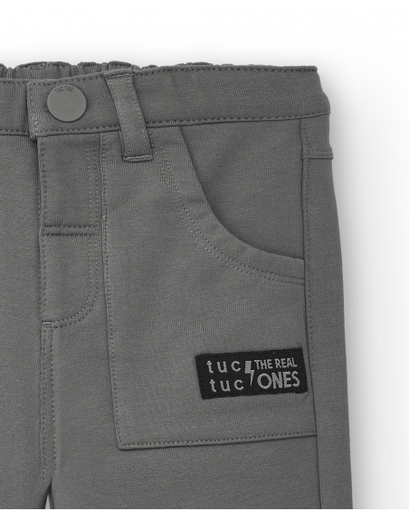 Calça masculina cinza com detalhe de bolso coleção Cyber Dino