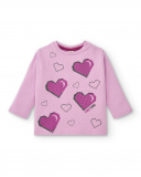 Camiseta rosa de manga comprida com corações para meninas da Camiseta rosa de manga comprida com corações para meninas da