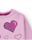 Camiseta rosa de manga comprida com corações para meninas da Camiseta rosa de manga comprida com corações para meninas da