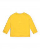 Camiseta amarela de manga comprida com arco-íris e flor para Camiseta amarela de manga comprida com arco-íris e flor para