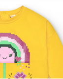 Camiseta amarela de manga comprida com arco-íris e flor para Camiseta amarela de manga comprida com arco-íris e flor para