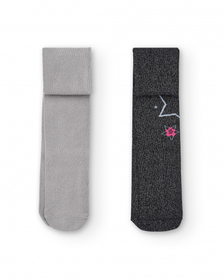 Pack de 2 collants de malha para menina na cor preta com
