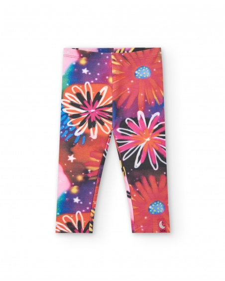 Leggings de pelúcia para meninas em rosa com estampa floral