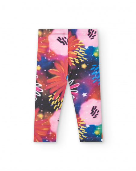 Leggings de pelúcia para meninas em rosa com estampa floral
