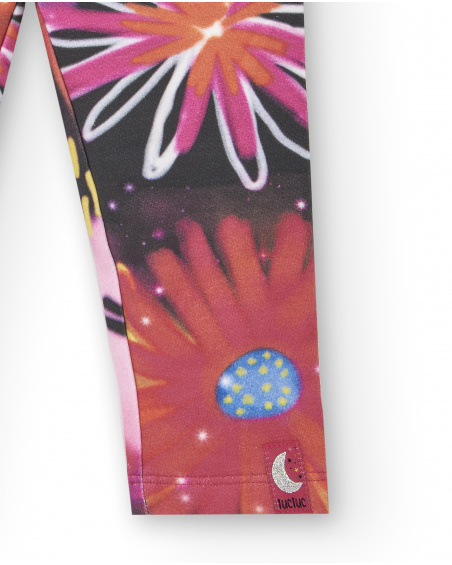 Leggings de pelúcia para meninas em rosa com estampa floral