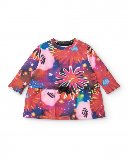 Vestido de pelúcia para meninas em fúcsia com estampa floral Vestido de pelúcia para meninas em fúcsia com estampa floral